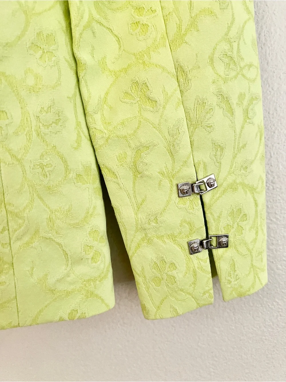 Vintage VERSACE JEANS COUTURE c. 1998 Medusa Hook Eye Metallic Jacquard Blazer
